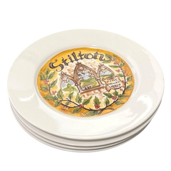 Restoration Hardware Set Of 4 Cheese Plates - Brie Stilton Emmental Parmigiano - Picture 2 of 8